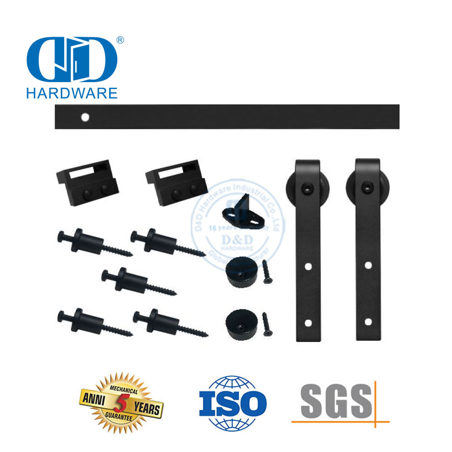 Kit de acessórios de armário de aço inoxidável conjunto de pista de carbono deslizante celeiro madeira única porta rolo ferragem para interior Door-DDBD001