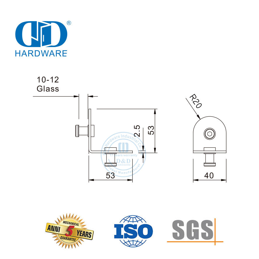 Acessórios de banheiro de aço inoxidável, conector de dobradiça de chuveiro, clipe de canto de parede de vidro, encaixe Connector-DDWC001