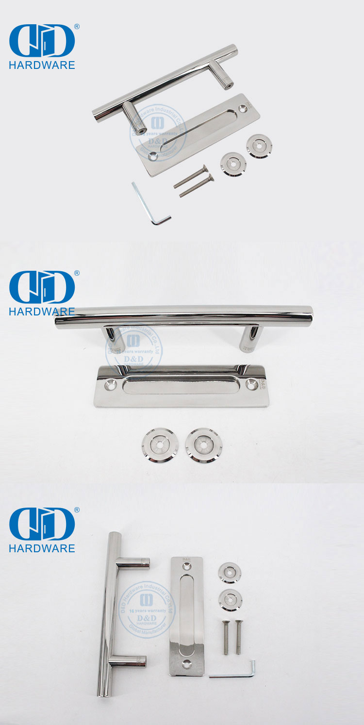 Porta deslizante de varanda em aço inoxidável polido maçanetas de porta de celeiro conjunto de porta dupla face Handle-DDBD102 PSS