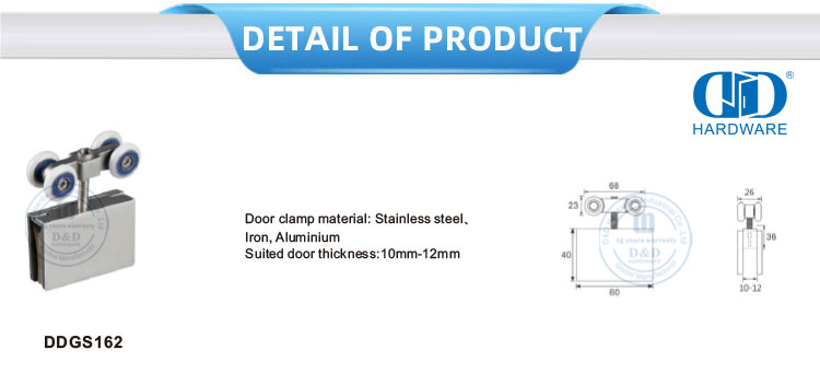 Braçadeira de porta de aço inoxidável porta deslizante pendurado rolo acessórios de montagem de vidro conjunto para Bathroom-DDGS162