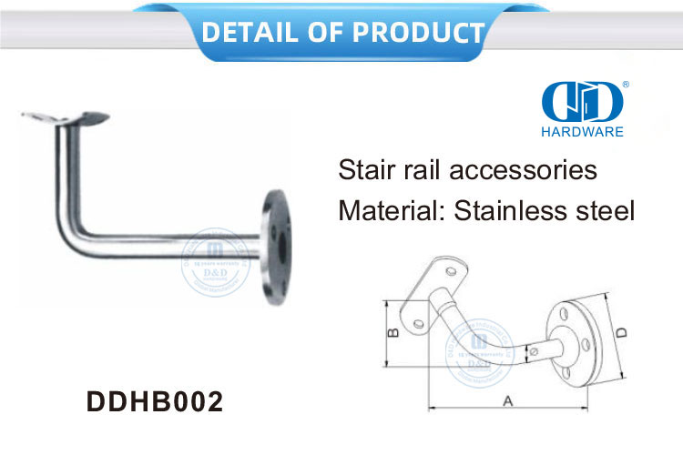 Suporte de suporte de aço inoxidável, acessórios de trilho de escada, porta de vidro, corrimão Bracket-DDHB002