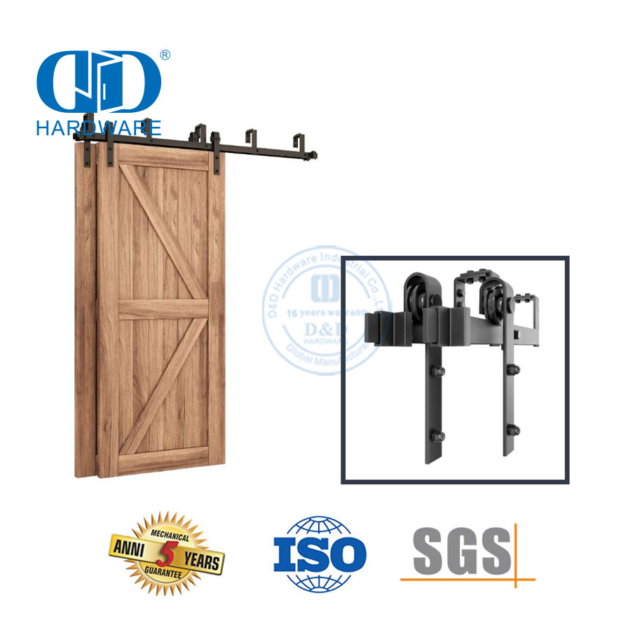 Conjunto de rolos para porta de celeiro deslizante de madeira preto fosco oculto em aço inoxidável Hardware-DDBD022