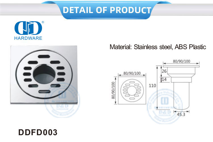 Dreno de chuveiro quadrado de aço inoxidável, acessório para móveis, tampa de dreno de chão do banheiro-DDFD003