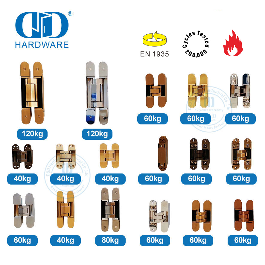 Dobradiça de porta oculta ajustável EN1935 de 120 kg para porta de metal com classificação de fogo-DDCH008-G120