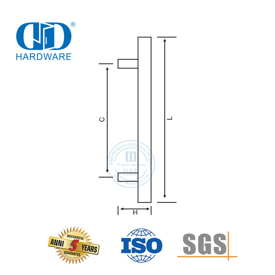 Acessórios de porta de aço inoxidável, encaixe de porta de vidro, forma quadrada em t, puxador-DDPH016