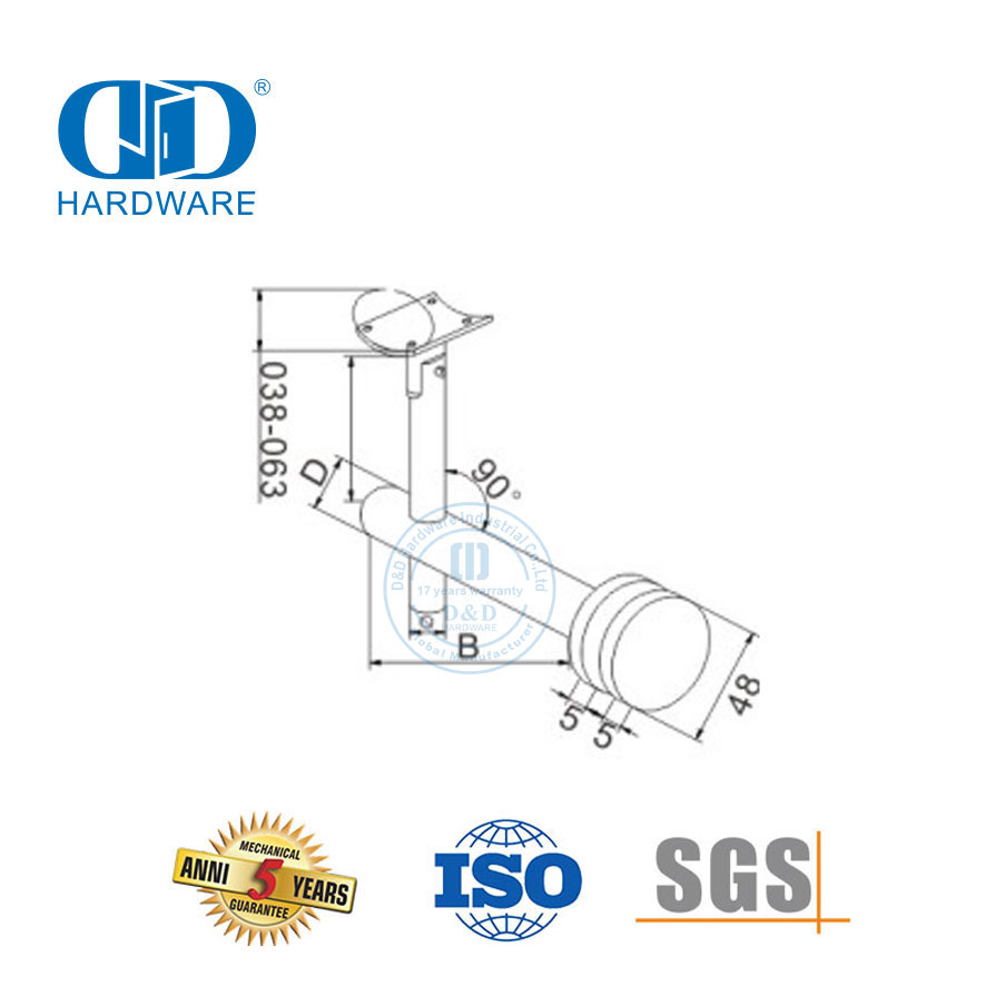 Suporte de corrimão de aço inoxidável, suporte de vidro, braçadeira de parede, Bracket-DDHB006