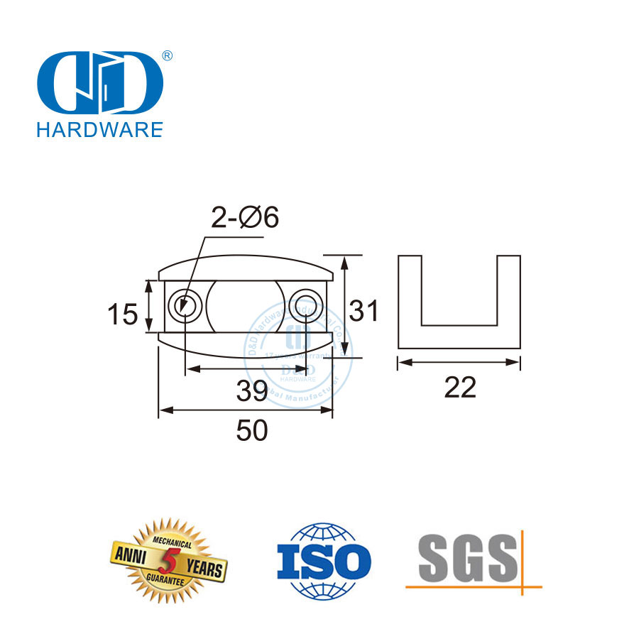 Acessórios de vidro de aço inoxidável Porta deslizante Hardware Shimmy Arrester-DDSL001-7