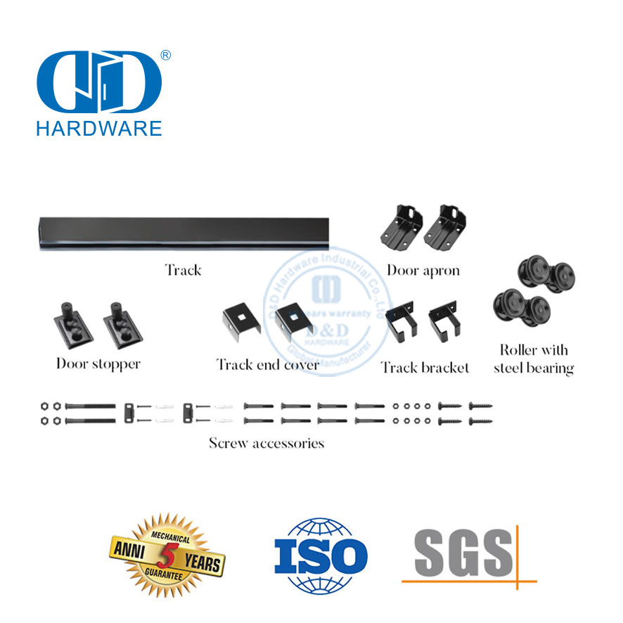 Aço inoxidável bi-dobrável ferragem de porta de celeiro duplo deslizante kit de trilha de ferragem para porta resistente-DDBD038