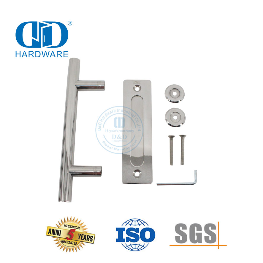 Porta deslizante de varanda em aço inoxidável polido maçanetas de porta de celeiro conjunto de porta dupla face Handle-DDBD102 PSS
