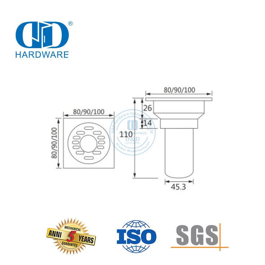 Dreno de chuveiro quadrado de aço inoxidável, acessório para móveis, tampa de dreno de chão do banheiro-DDFD003