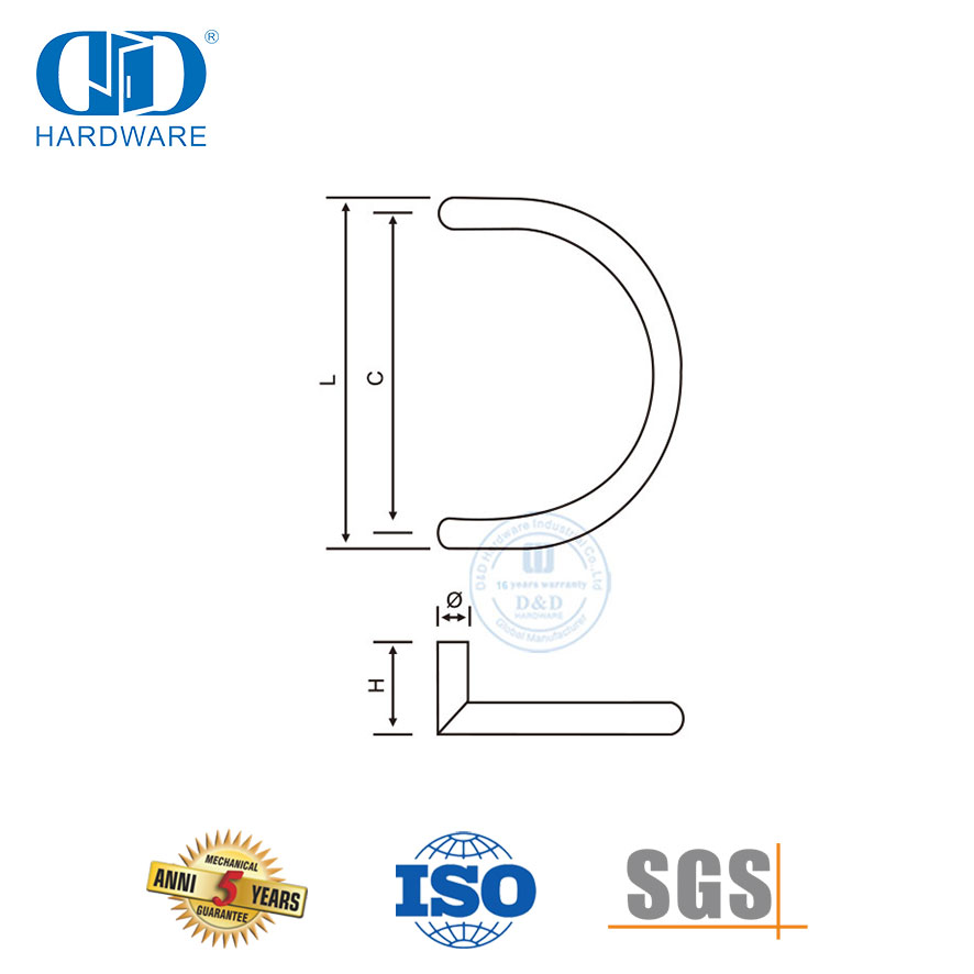 Banheiro de vidro em forma de C Porta de aço inoxidável Hardware puxar e nivelar maçaneta da porta do celeiro Set-DDPH003