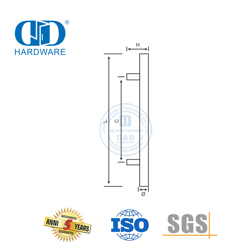 Puxador de aço inoxidável em forma de H de alta qualidade para porta de vidro deslizante-DDPH001-A Φ25-SSS