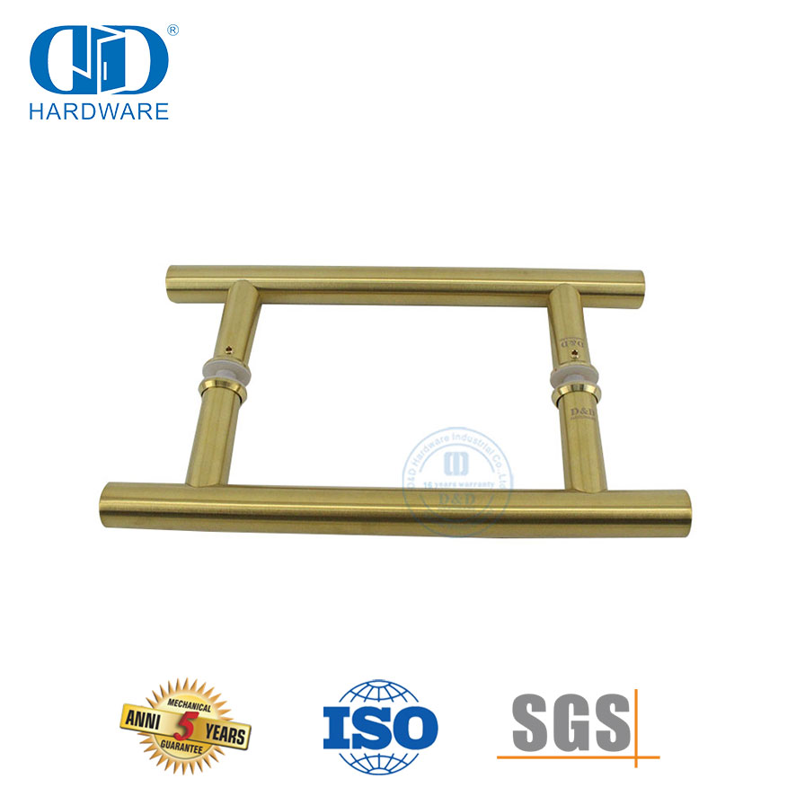 Acabamento em latão acetinado em forma de H, tubo de aço inoxidável, maçaneta da porta do banheiro-DDPH001-A Φ22-SB
