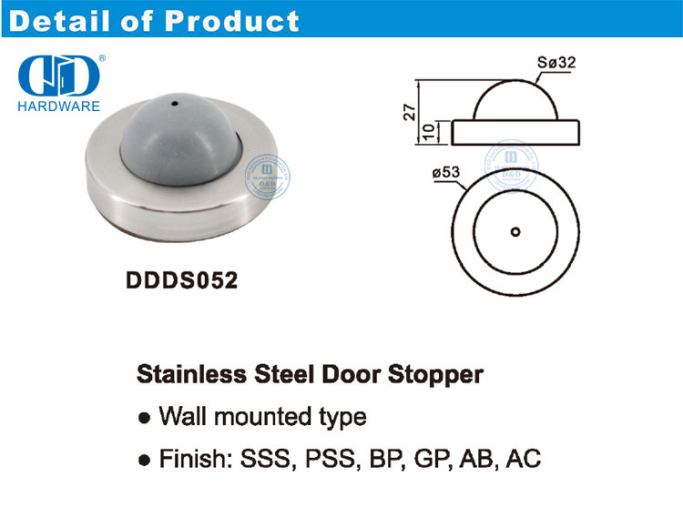 Rolha de porta de aço inoxidável tipo montada na parede com porta do quarto-DDDS052