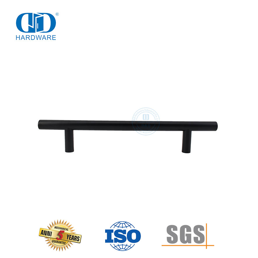 Hardware de móveis de luxo preto Porta de madeira de aço inoxidável T Bar Hollow Pull Handle-DDPH031-MB
