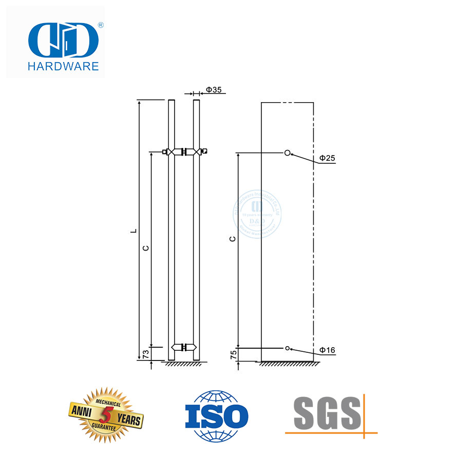 Maçaneta da alavanca da porta de vidro com fechadura, ferragem para porta de vidro frontal de escritório com fechadura-DDPH040