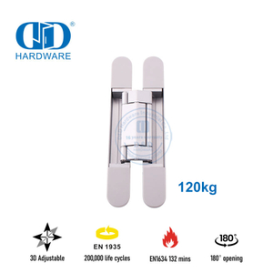 Fornecimento da China Liga de zinco 3D oculta cruz oculta fechamento suave ajuste silencioso dobradiça de madeira de aço comercial de 180 graus-DDCH008-G120