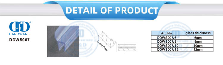 Tira de vedação de porta de vidro de borracha à prova d'água PVC Hotel Tira de vedação de porta de chuveiro de vidro para 8-12mm-DDWS007