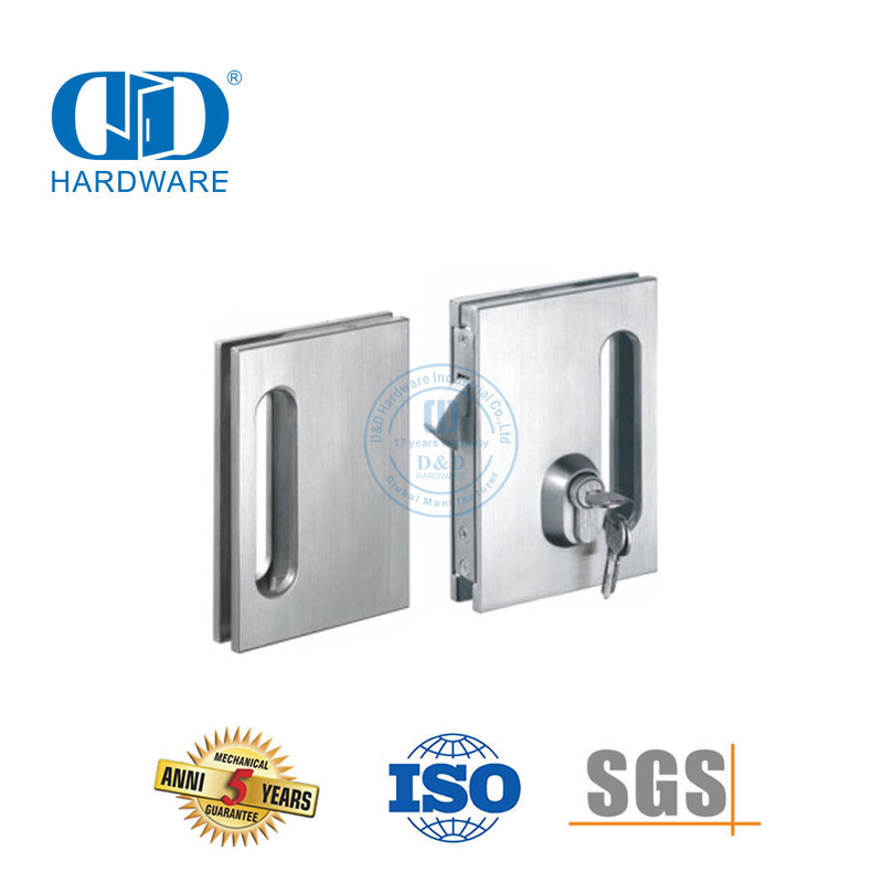 Fechadura de porta deslizante de vidro quadrado de aço inoxidável, maçaneta de fechadura, encaixe de porta-DDGL003