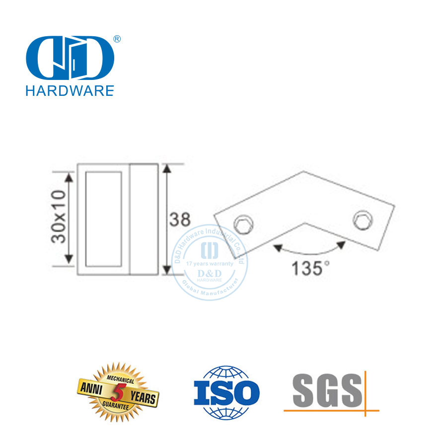 Conector de braçadeira de vidro de tubo quadrado de aço inoxidável de alta qualidade para acessórios de banheiro-DDSC017