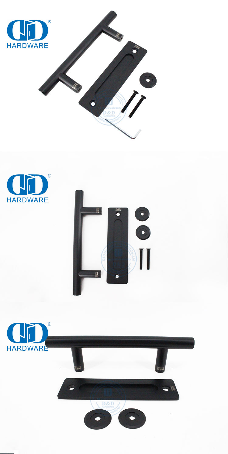 Maçaneta de porta de celeiro dupla face deslizante de aço inoxidável preto Hardware de construção-DDBD102 preto