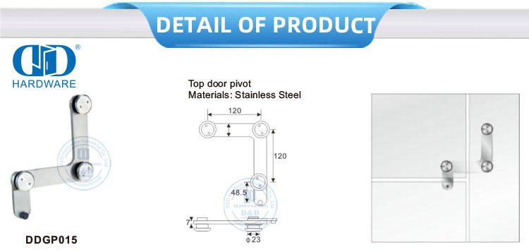 Hardware de porta comercial de aço inoxidável porta superior pivô acessório de móveis vidro Fitting-DDGP015