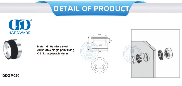 Atacado de aço inoxidável para porta deslizante, rolos de vidro, encaixe para móveis, hardware-DDGP020