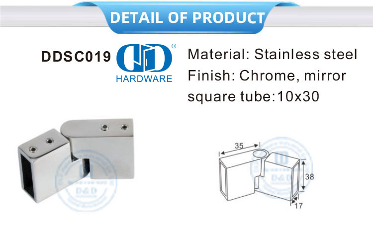 Cubículos de chuveiro comercial de aço inoxidável suporte fixo suporte de vidro divisor partição braçadeira Connector-DDSC019