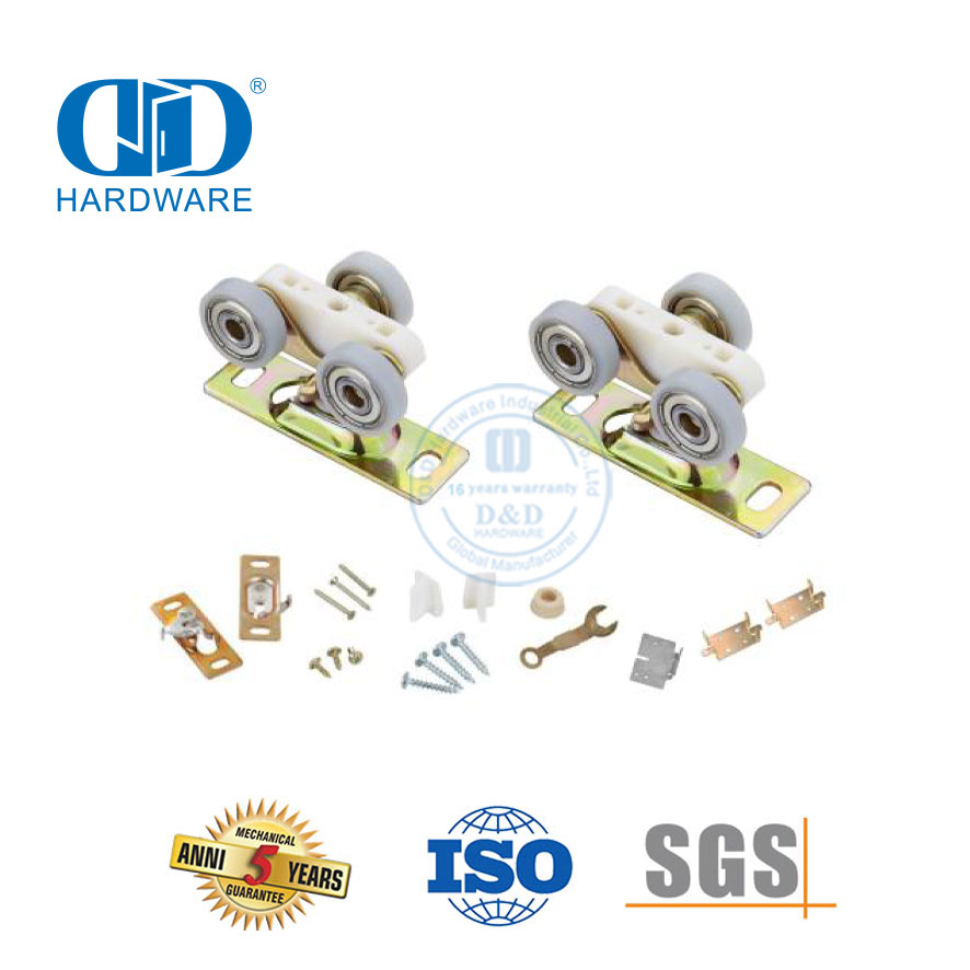 Plástico de aço inoxidável plana três rodas rolo deslizante porta do celeiro kits de ferragens móveis Hardware-DDBD053