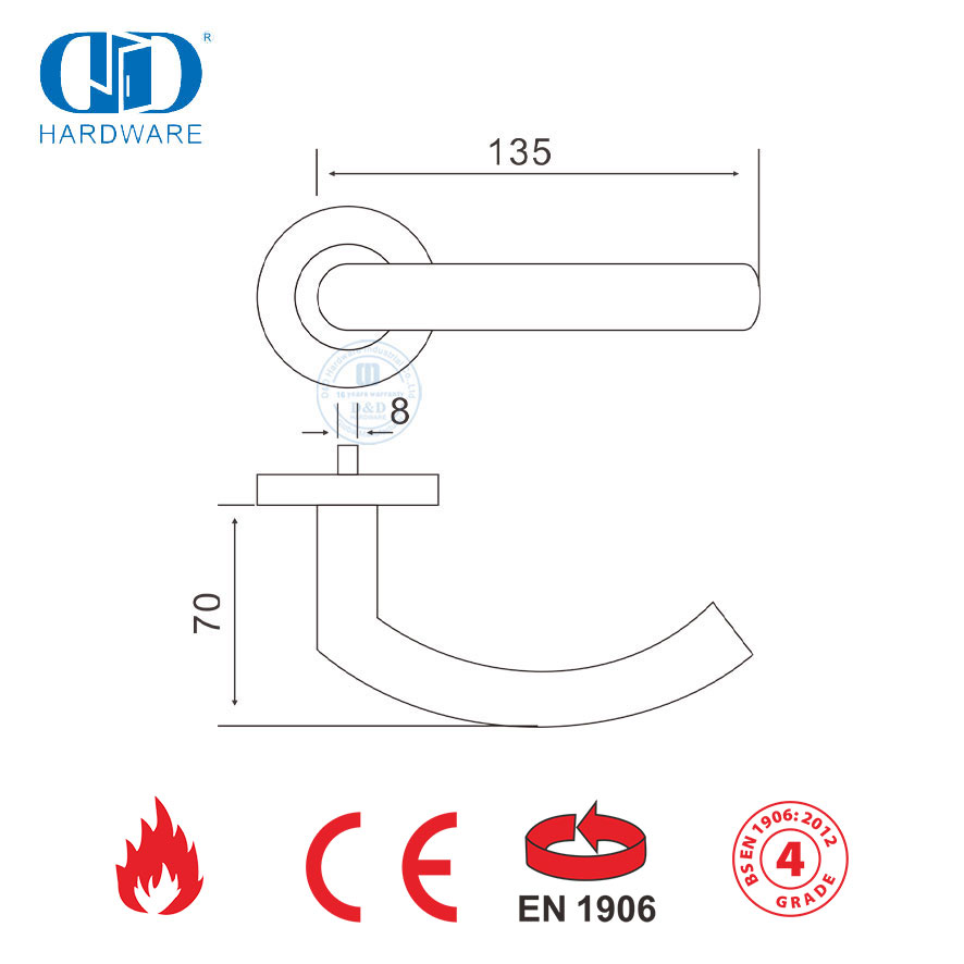 Puxadores de alavanca de porta externa comercial de latão acetinado de aço inoxidável-DDTH011-SB