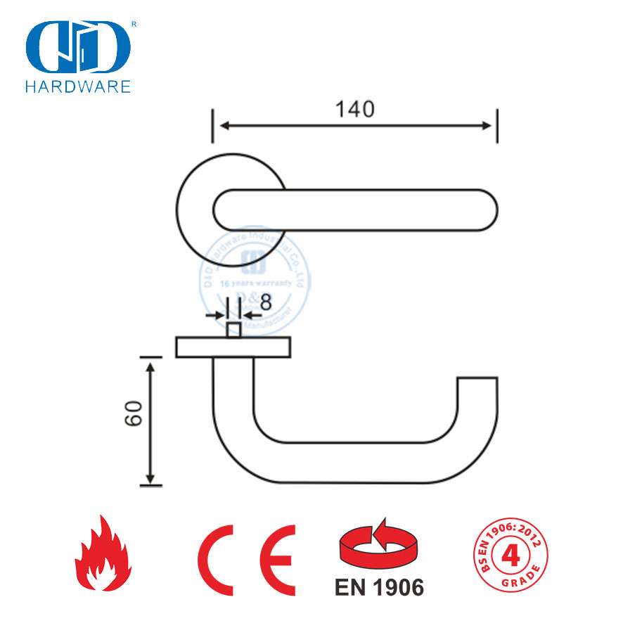 Hardware decorativo personalizado EN 1906 Porta de entrada em latão acetinado Handles-DDTH001-SB