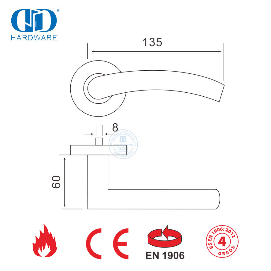 BS EN 1906 Maçaneta de porta de entrada grau 4 para porta de madeira-DDTH008-SSS