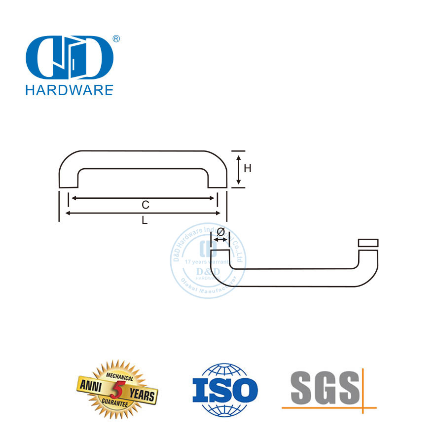 Aço inoxidável banheiro dupla face de vidro temperado puxador da porta do banheiro puxar Handle-DDPH018