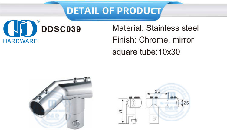 Tubo ajustável de aço inoxidável para tubo de vidro espelho conector de painel de vidro suporte Connector-DDSC039