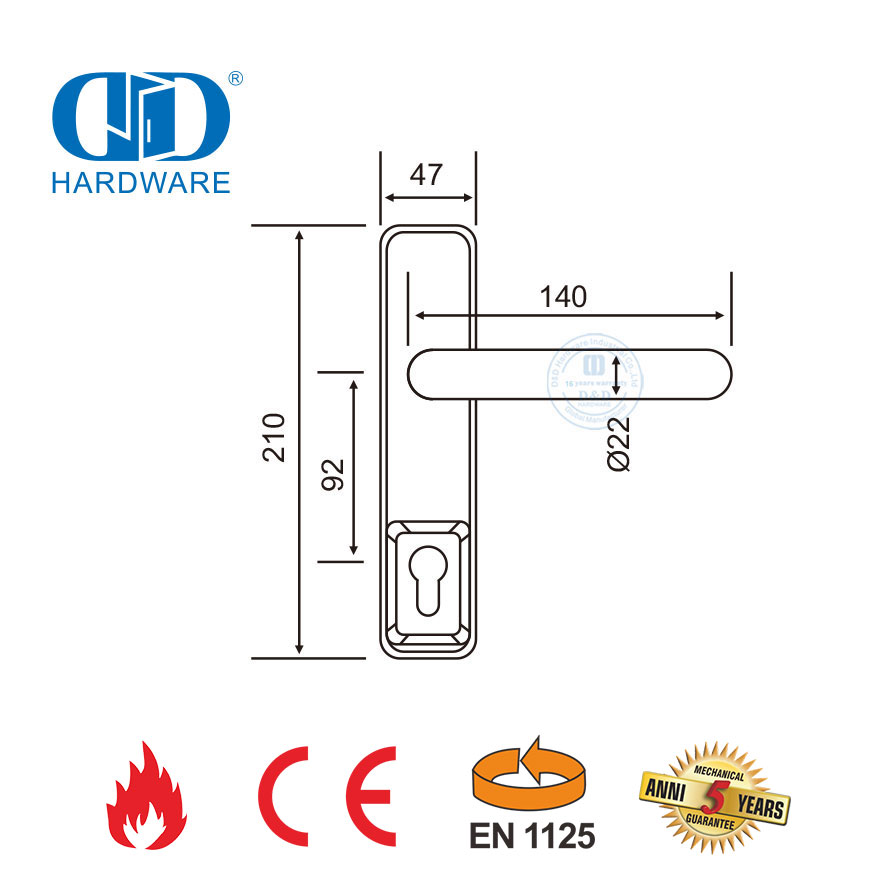 Escutcheon Lever Trim Aço Inoxidável CE UL Listado Dispositivo de Saída de Pânico à Prova de Fogo Porta de Saída Barra de Pânico Para Emergência Comercial Porta de Metal-DDPD015-CE