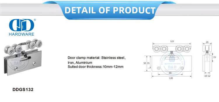 Braçadeira de porta de aço inoxidável, ferro, porta deslizante, rolo de suspensão, acessórios de móveis para porta dupla deslizante-DDGS132
