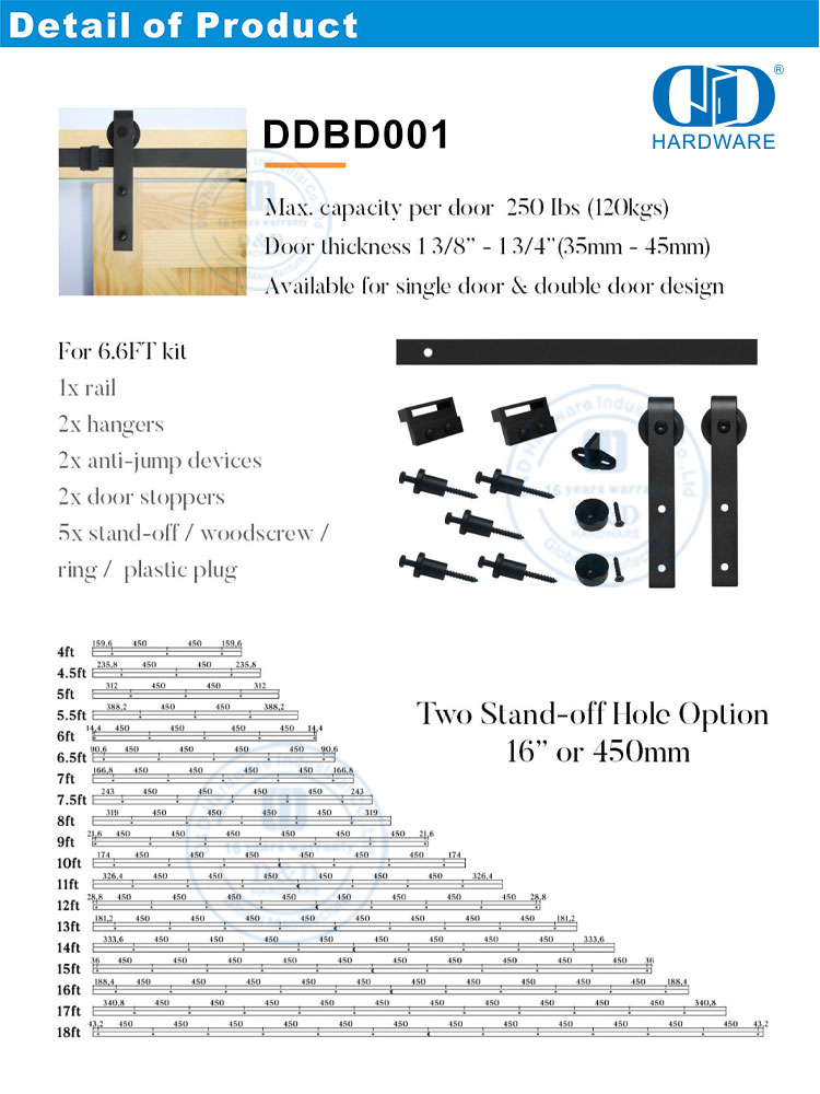 Kit de acessórios de armário de aço inoxidável conjunto de pista de carbono deslizante celeiro madeira única porta rolo ferragem para interior Door-DDBD001