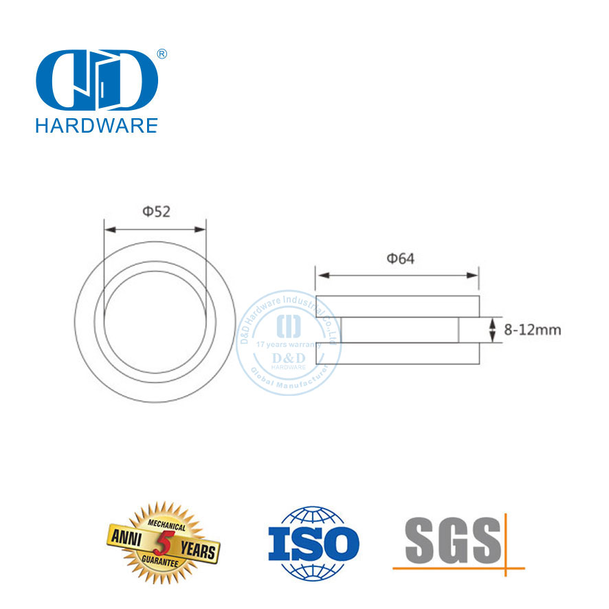 Hardware de porta deslizante de vidro de aço inoxidável do botão redondo de alumínio através do furo da porta Handle-DDSK017