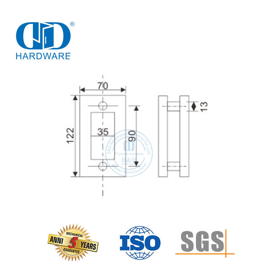 Hardware de porta deslizante de vidro de aço inoxidável Porta deslizante de vidro tipo quadrado em concha Handle-DDSK020