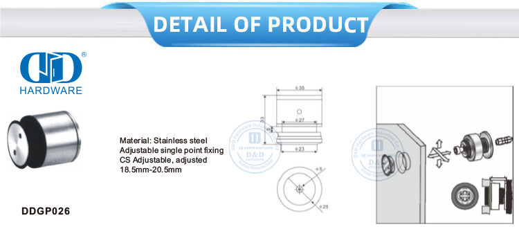 Rolo de fixação de ponto único de aço inoxidável, conector de porta de vidro, porta deslizante Fitiings-DDGP026