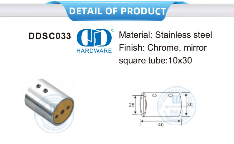 Sistema de cubículo de chuveiro de aço inoxidável, painel de chuveiro de vidro sem moldura, suporte de painel de vidro Connector-DDSC033