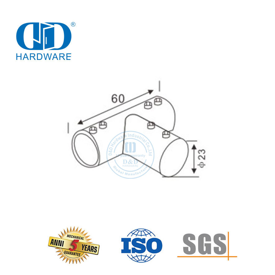 Conector de tubo redondo de aço inoxidável, sistema de cubículo de chuveiro comercial, suporte de painel de vidro Connector-DDSC036