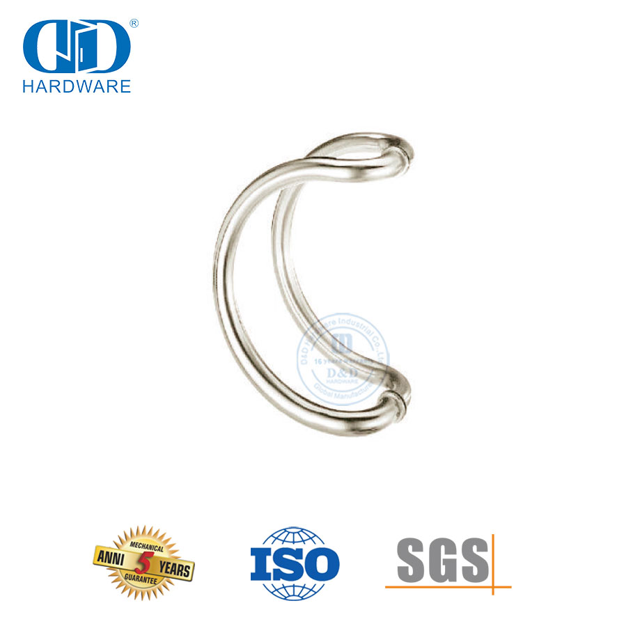 Puxador de aço inoxidável prateado tipo D de volta para trás para porta principal de vidro Hardware-DDPH006