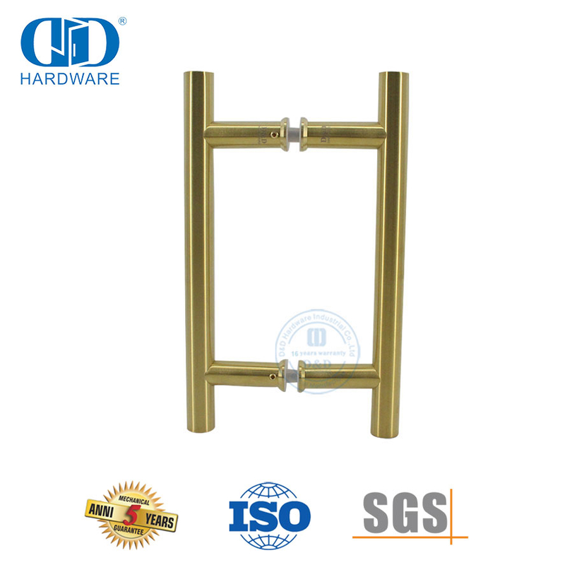 Acabamento em latão acetinado em forma de H, tubo de aço inoxidável, maçaneta da porta do banheiro-DDPH001-A Φ22-SB
