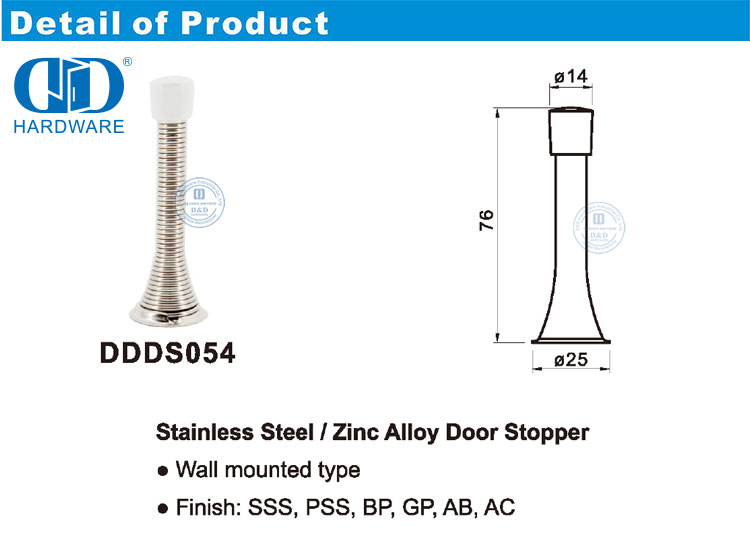 Rolha de porta em liga de zinco em aço inoxidável com porta de metal-DDDS054