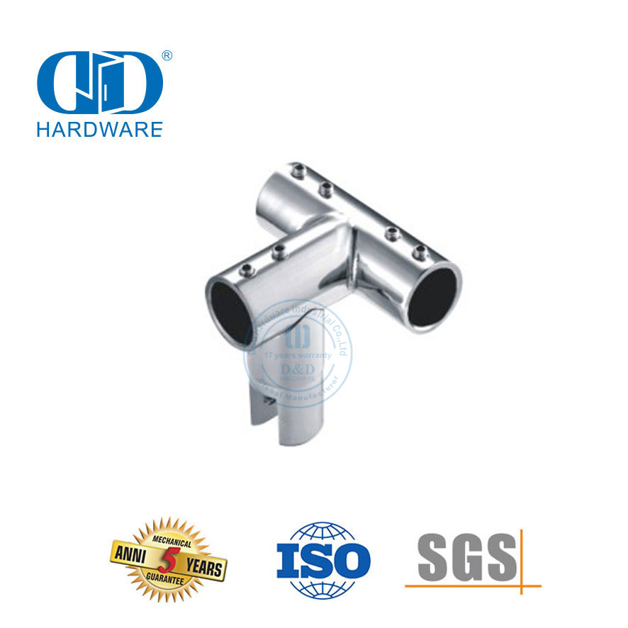 Fabricação de ferragens de aço inoxidável 90 graus 3 vias conector de trilho em T para chuveiro comercial System-DDSC041
