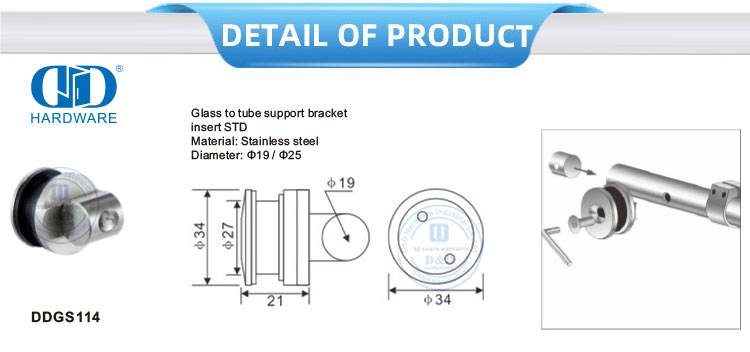Suporte de vidro para tubo, aço inoxidável, montagem de vidro, acessórios de banheiro para porta deslizante-DDGS114