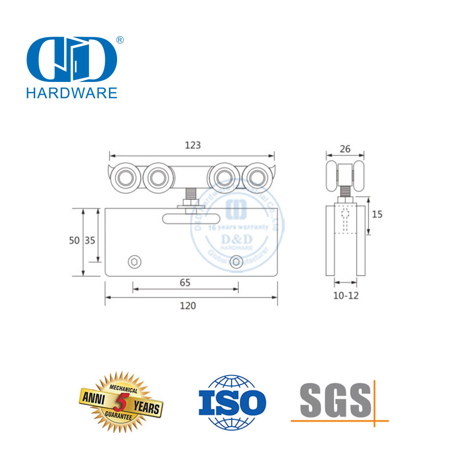 Braçadeira de porta de aço inoxidável, ferro, porta deslizante, rolo de suspensão, acessórios de móveis para porta dupla deslizante-DDGS132