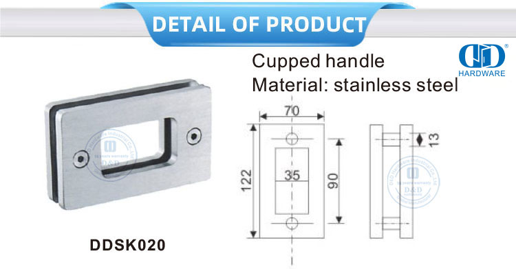 Hardware de porta deslizante de vidro de aço inoxidável Porta deslizante de vidro tipo quadrado em concha Handle-DDSK020