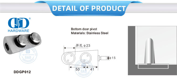Sistemas de pivô de porta de vidro de aço inoxidável Porta deslizante Hardware Porta inferior Pivot-DDGP013